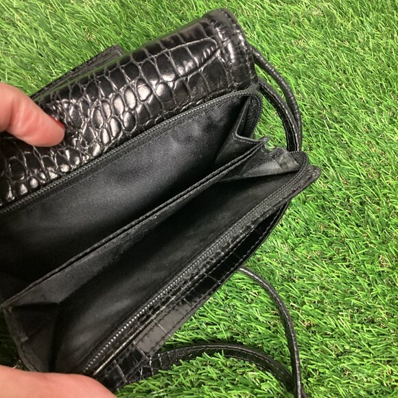 Brighton Black Croc Print Patent Leather Wallet with Crossbody Strap - Picture 11 of 15